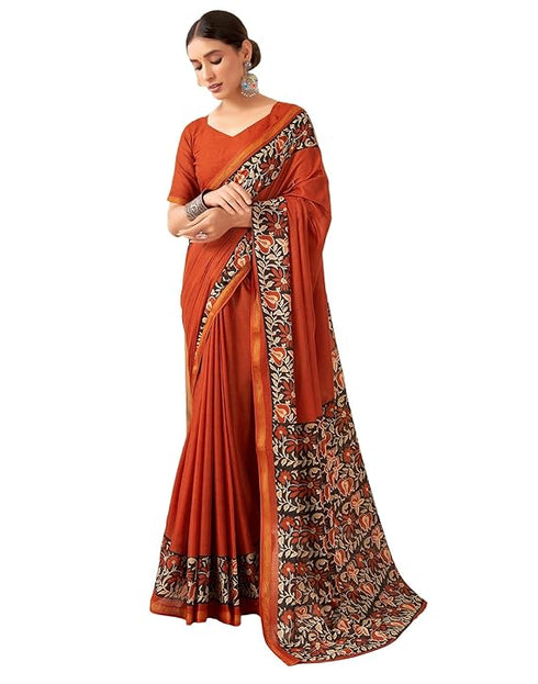 Siril Women'S Pure Cotton Printed Zari Stripe Border Saree